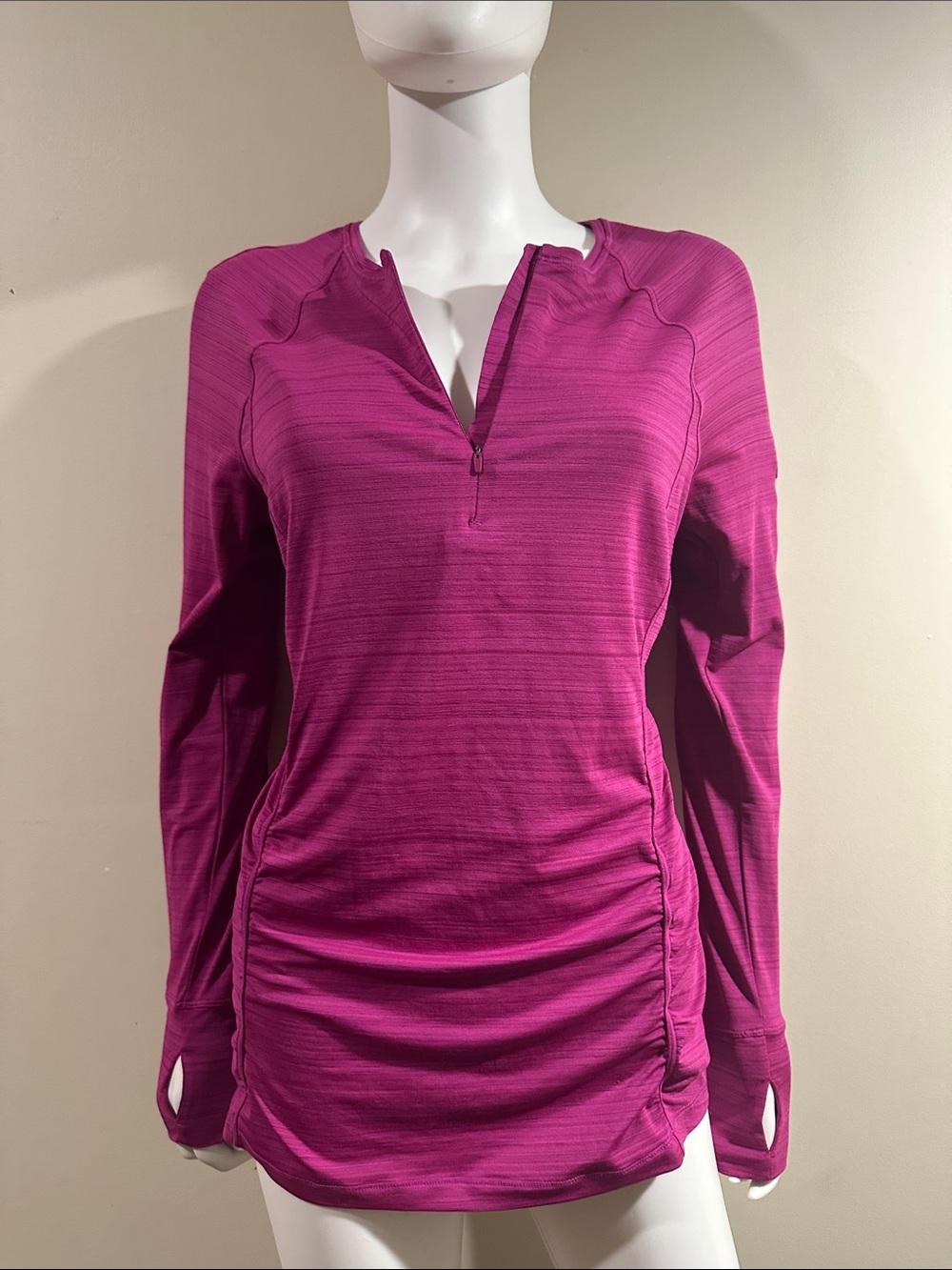 Athleta Women's Size Large Long-Sleeve Zip Neck Top in Magenta